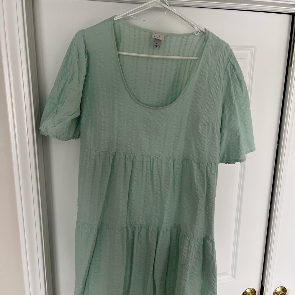 A New Day Light Green Textured mini dress